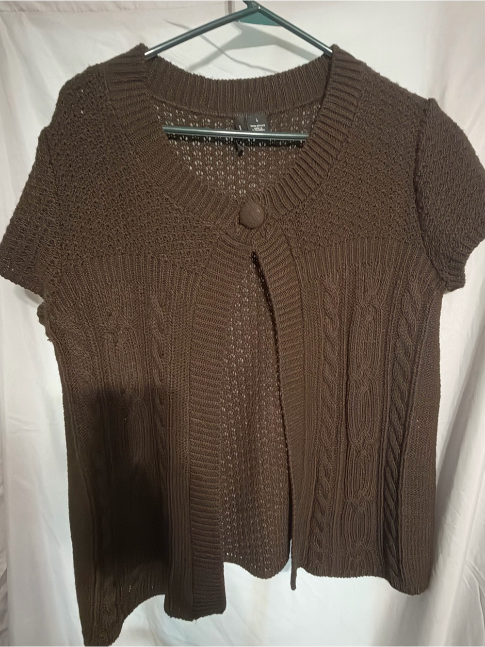 new directions Brown Short-Sleeve Cable Cardigan